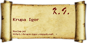 Krupa Igor névjegykártya